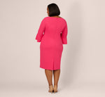 Plus Size Stretch Knit Crepe Tie-Front Midi-Length Sheath Dress In Camellia 5