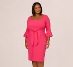 Plus Size Stretch Knit Crepe Tie-Front Midi-Length Sheath Dress In Camellia 2