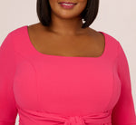 Plus Size Stretch Knit Crepe Tie-Front Midi-Length Sheath Dress In Camellia 3