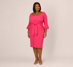 Plus Size Stretch Knit Crepe Tie-Front Midi-Length Sheath Dress In Camellia 7