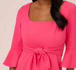 Stretch Knit Crepe Tie-Front Midi-Length Sheath Dress In Camellia 4