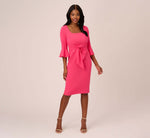 Stretch Knit Crepe Tie-Front Midi-Length Sheath Dress In Camellia 8