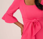 Stretch Knit Crepe Tie-Front Midi-Length Sheath Dress In Camellia 5