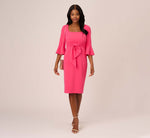 Stretch Knit Crepe Tie-Front Midi-Length Sheath Dress In Camellia 2