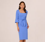 Stretch Knit Crepe Tie-Front Midi-Length Sheath Dress In Precious Peri 2
