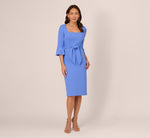 Stretch Knit Crepe Tie-Front Midi-Length Sheath Dress In Precious Peri 7