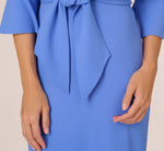 Stretch Knit Crepe Tie-Front Midi-Length Sheath Dress In Precious Peri 4