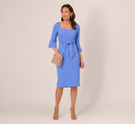 Stretch Knit Crepe Tie-Front Midi-Length Sheath Dress In Precious Peri 1