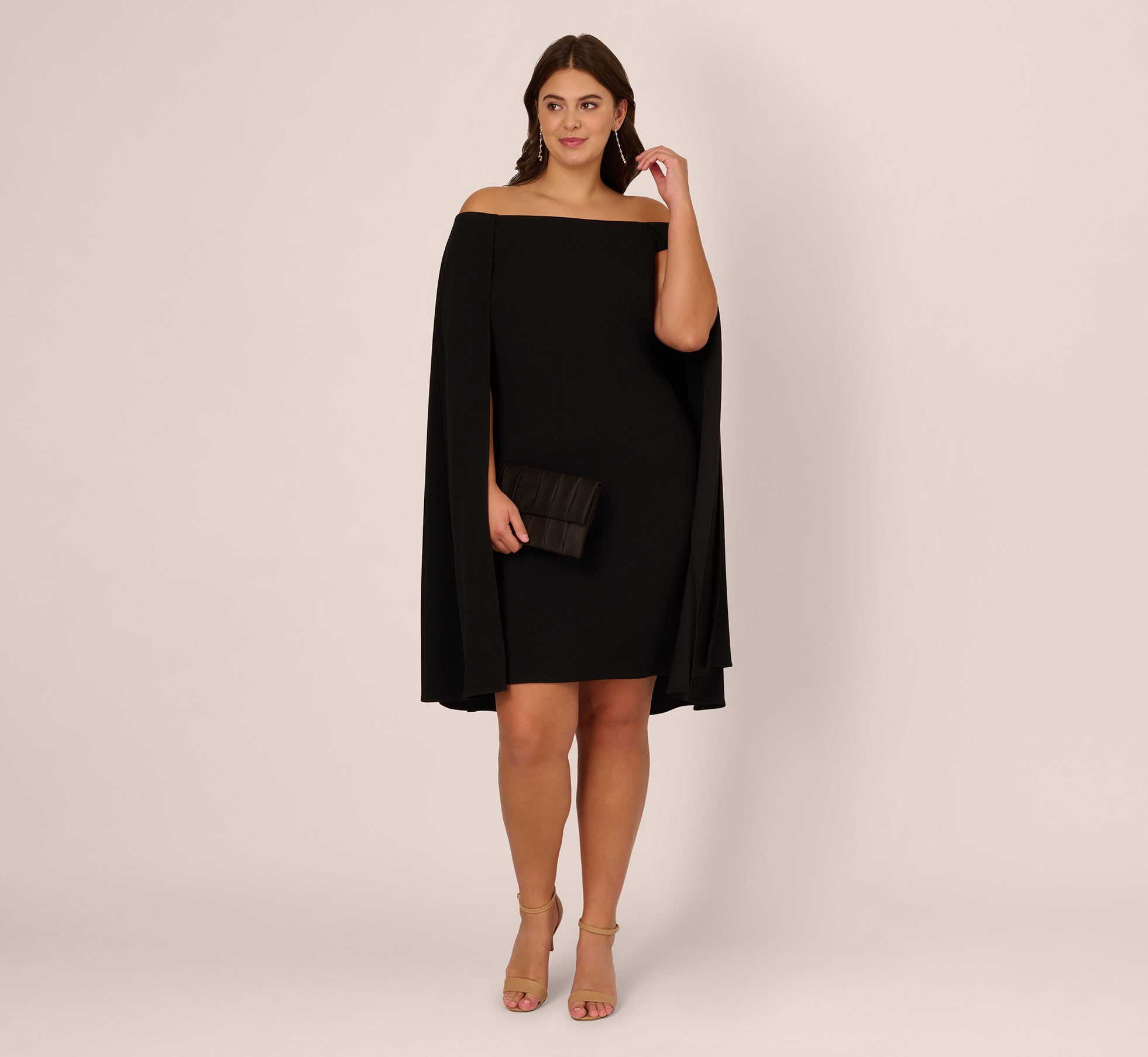 Plus Size Off The Shoulder Cape Dress In Black 1