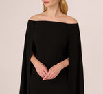 Off The Shoulder Cape Dress In Black 3