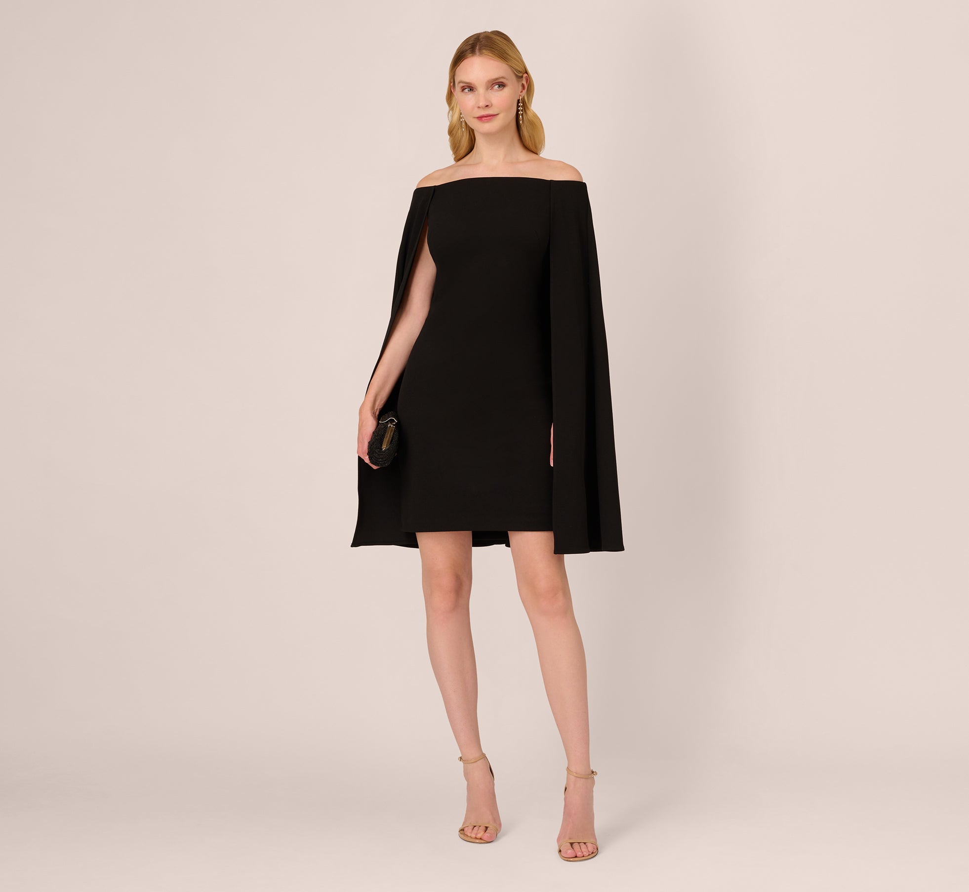 Off The Shoulder Cape Dress In Black 1