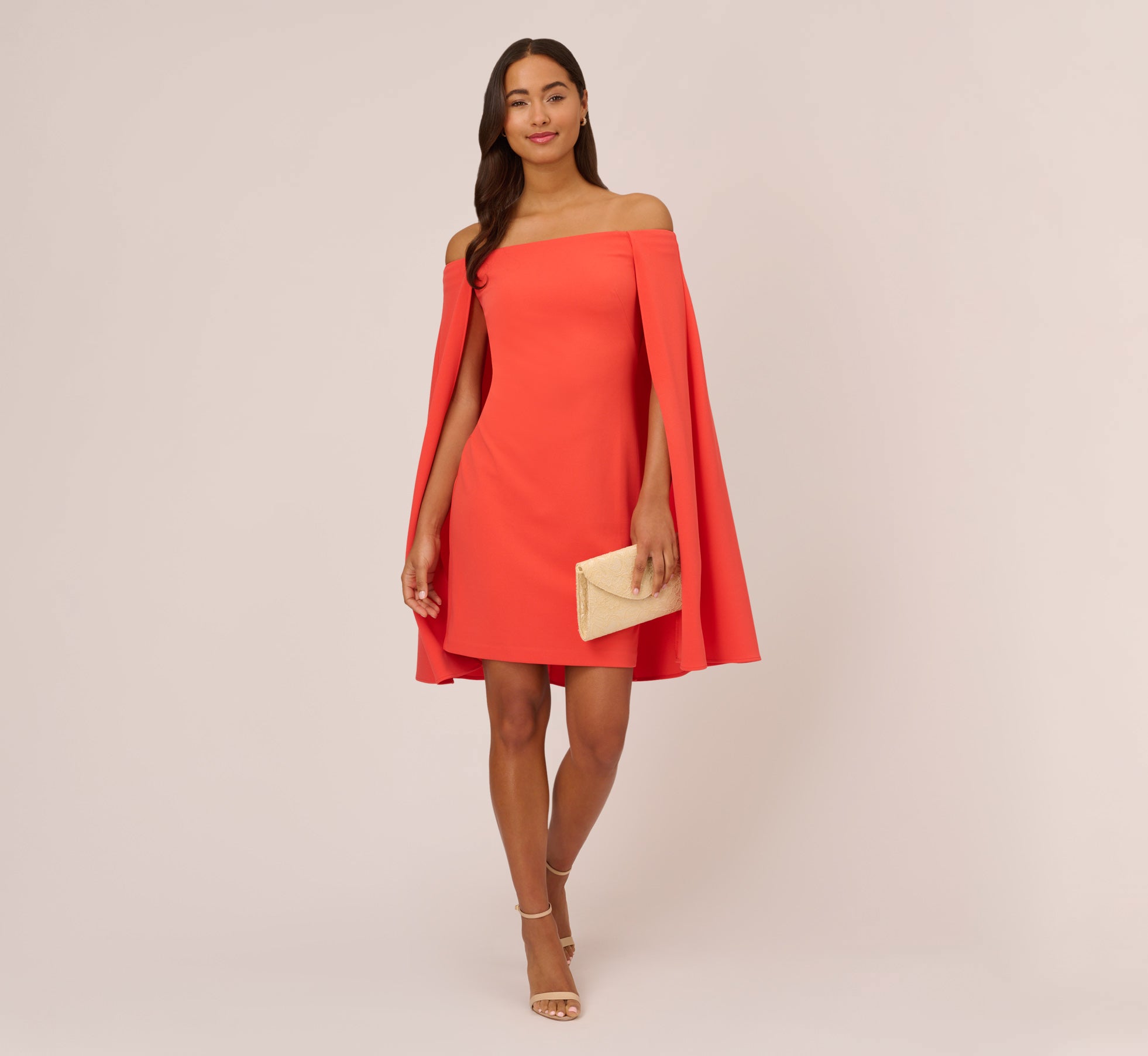Off The Shoulder Cape Dress In Calypso Coral 1