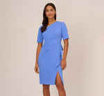 Draped Ruffle Crepe Dress With Short Sleeves In Precious Peri 2