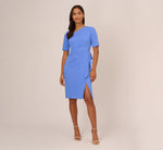 Draped Ruffle Crepe Dress With Short Sleeves In Precious Peri 7