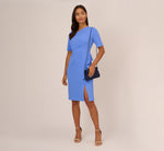 Draped Ruffle Crepe Dress With Short Sleeves In Precious Peri 1