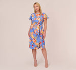 Plus Size Flutter Sleeve Floral Print Dress With Tie Front In Peri Multi 2