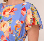 Plus Size Flutter Sleeve Floral Print Dress With Tie Front In Peri Multi 3