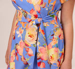 Plus Size Flutter Sleeve Floral Print Dress With Tie Front In Peri Multi 4
