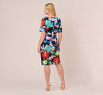 Plus Size Floral Knotted Sheath Dress With Elbow-Length Sleeves In Dark Navy Multi 5