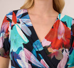 Plus Size Floral Knotted Sheath Dress With Elbow-Length Sleeves In Dark Navy Multi 3