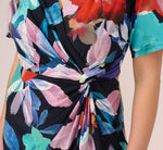 Plus Size Floral Knotted Sheath Dress With Elbow-Length Sleeves In Dark Navy Multi 4