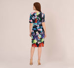 Floral Knotted Sheath Dress With Elbow-Length Sleeves In Dark Navy Multi 5