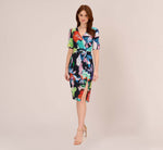 Floral Knotted Sheath Dress With Elbow-Length Sleeves In Dark Navy Multi 7