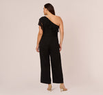 Plus Size One Shoulder Crepe Jumpsuit With Lace Ruffle Details In Black 5