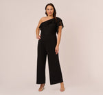 Plus Size One Shoulder Crepe Jumpsuit With Lace Ruffle Details In Black 2