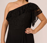Plus Size One Shoulder Crepe Jumpsuit With Lace Ruffle Details In Black 3