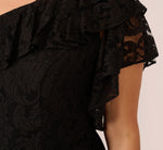 Plus Size One Shoulder Crepe Jumpsuit With Lace Ruffle Details In Black 4