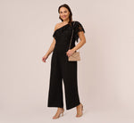 Plus Size One Shoulder Crepe Jumpsuit With Lace Ruffle Details In Black 1