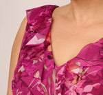 Plus Size Metallic Floral Chiffon Midi Dress With Ruffled Neckline In Raspberry Multi 3