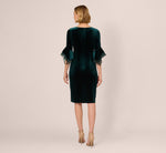 Velvet Sheath Dress With Tiered Three Quarter Sleeves In Hunter 5