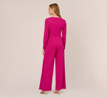 Long Sleeve Crepe Jumpsuit With Tie Front In Hot Orchid 5