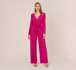 Long Sleeve Crepe Jumpsuit With Tie Front In Hot Orchid 2