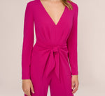 Long Sleeve Crepe Jumpsuit With Tie Front In Hot Orchid 4