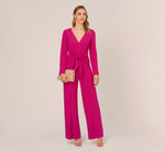 Long Sleeve Crepe Jumpsuit With Tie Front In Hot Orchid 1