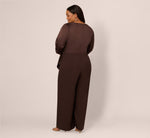 Plus Size Satin Crepe Three Quarter Sleeve Jumpsuit With Buckle Waist In Dark Brown 5