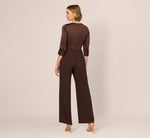 Satin Crepe Three Quarter Sleeve Jumpsuit With Buckle Waist In Dark Brown 5