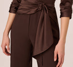 Satin Crepe Three Quarter Sleeve Jumpsuit With Buckle Waist In Dark Brown 3