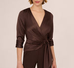 Satin Crepe Three Quarter Sleeve Jumpsuit With Buckle Waist In Dark Brown 4