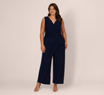 Plus Size Jersey Sleeveless Pintuck Jumpsuit With Wide Legs In Midnight 2