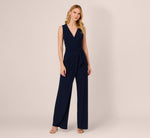 Jersey Sleeveless Pintuck Jumpsuit With Wide Legs In Midnight 2
