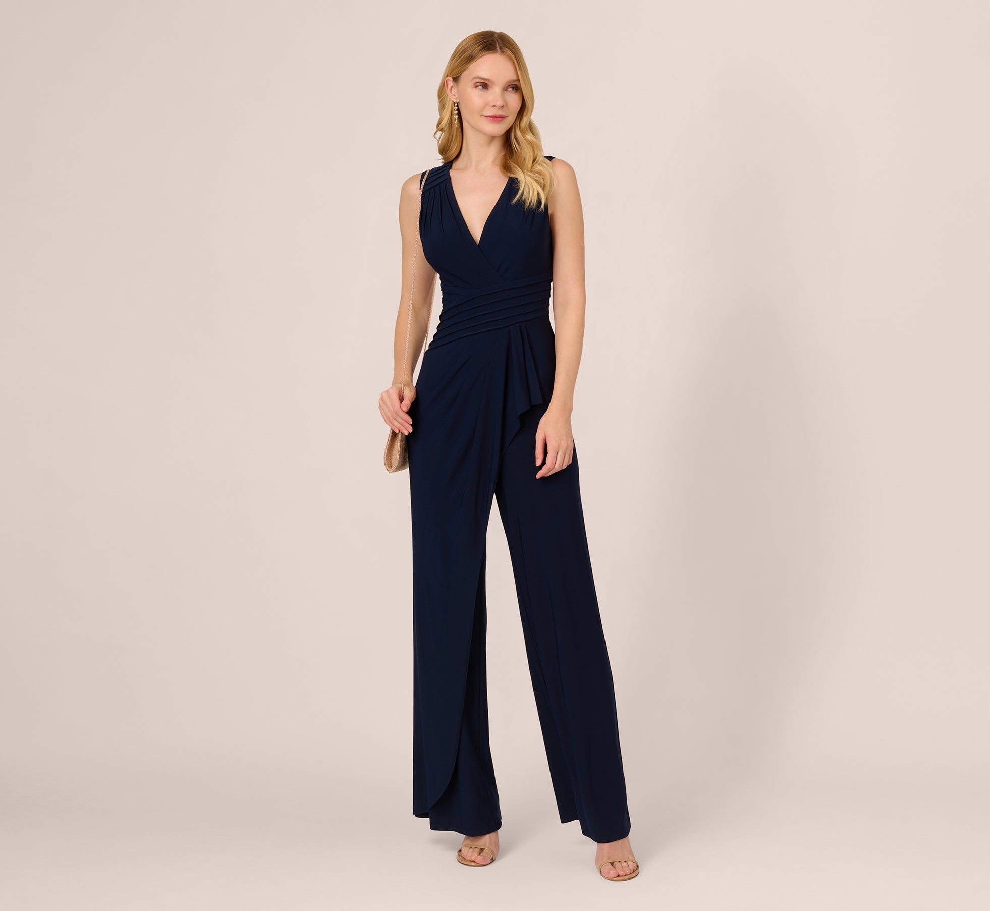 Jersey Sleeveless Pintuck Jumpsuit With Wide Legs In Midnight 1