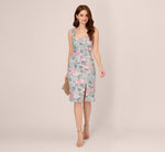 Sleeveless Floral Matelasse Dress With Draped Details In Blue Multi 2