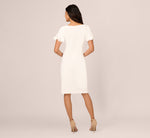 Crepe Faux Wrap Sheath Dress With Floral Accent Short Sleeves In Ivory 5