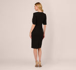 Crepe Midi Length Sheath Dress With Pearl Trimmed Sleeves In Black 5