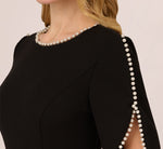 Crepe Midi Length Sheath Dress With Pearl Trimmed Sleeves In Black 4