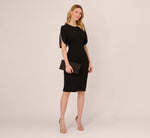 Crepe Midi Length Sheath Dress With Pearl Trimmed Sleeves In Black 2